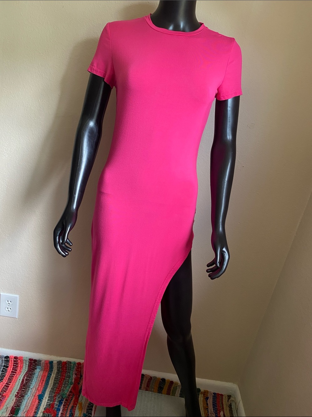 SHEIN BarbieCore Bright Fuchsia Asymmetrical High-Slit Maxi Dress
